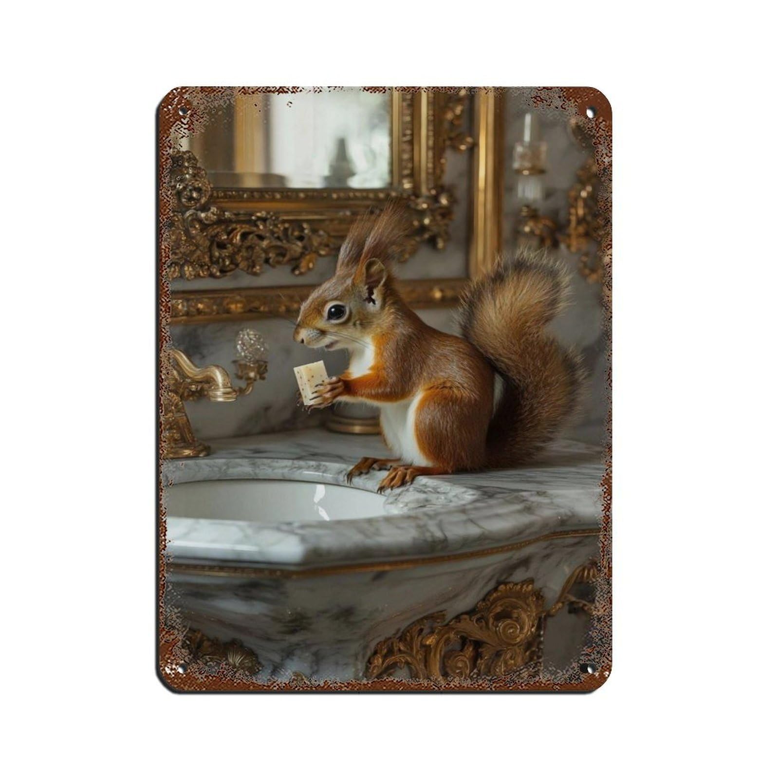 Adorable Squirrel Bathroom Art Retro Poster Metal Tin Sign Chic Art Retro Iron Painting Bar People Cave Cafe Family Garage Poster Wall Decoration 12x16inch(30x40cm)