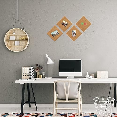 Miniatura 5 de Pizarra de corcho de 12 x 12 pulgadas, 12 pulgada de grosor, minipared con 50 alfileres, respaldo autoadhesivo fuerte, paquete de 4