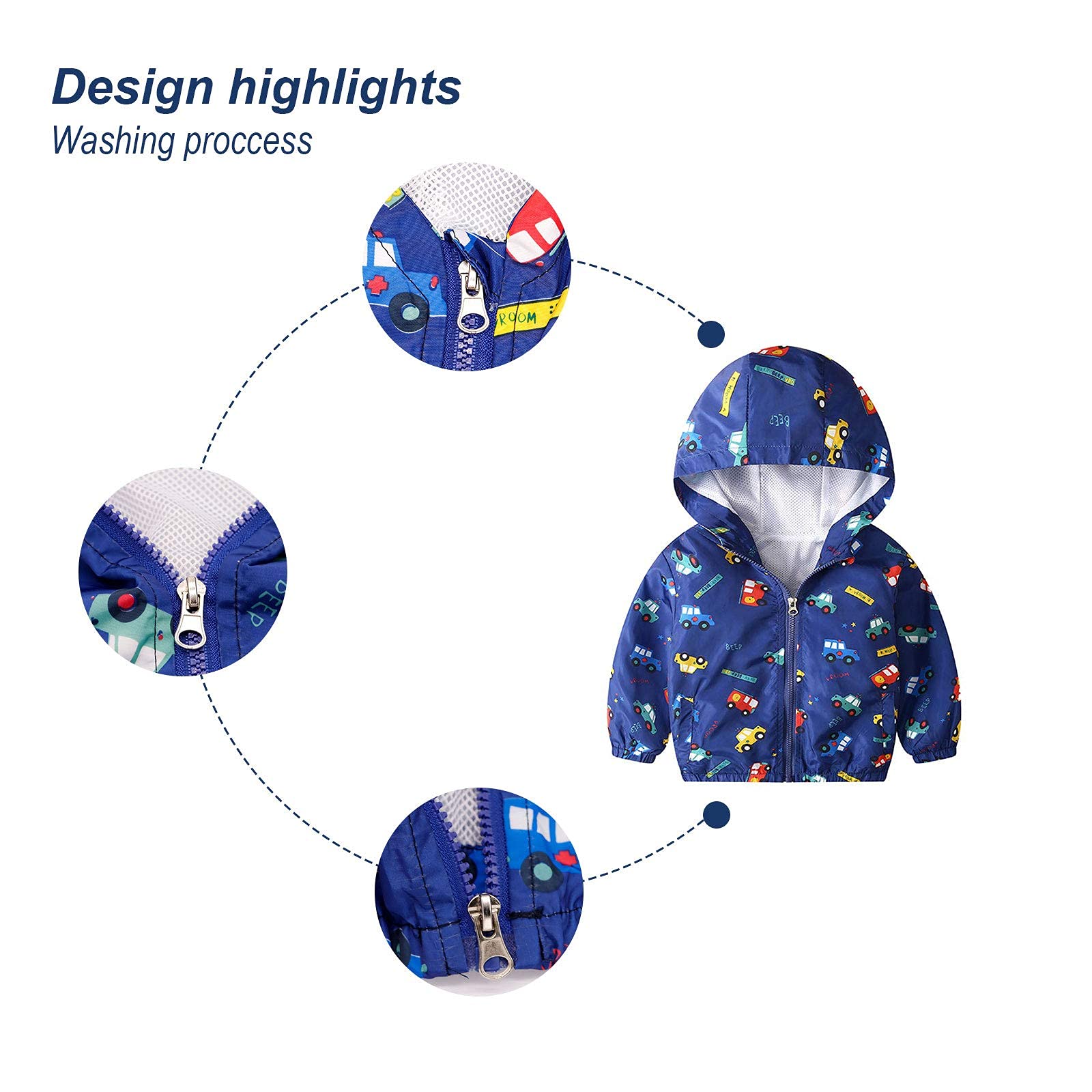JinBei Niños Cazadora Niño Bebes Casual Chaqueta Primavera Y Otoño Abrigo Fino Cartoon Impresión Corto Chaqueta A Prueba De Viento con Cremallera1-7 Años