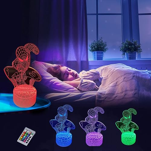 Miniatura 4 de Lámpara LED de ilusión 3D, luz nocturna para niños, 16 colores cambiantes al tacto y control remoto, superhéroe, regalos de Navidad para niños y