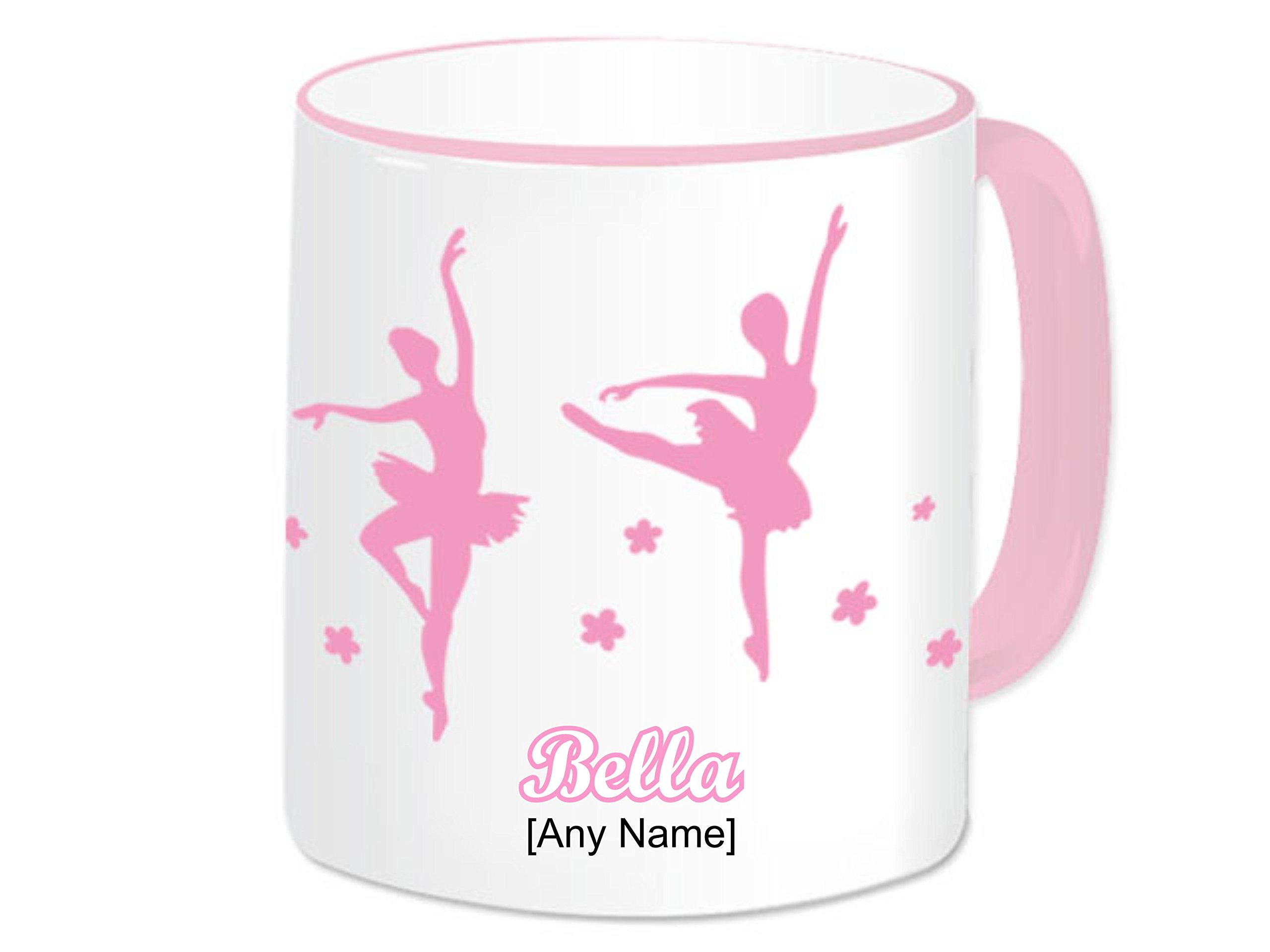 Gadgetepoint Pink Handle & Rim Personalised Ballet Gift - Ballet Dancer Ballerina Mug (Any Name Any Message). Classic Dancing Dancer With Flowers Wrap Around Themed Design (Pink Handle & Rim)