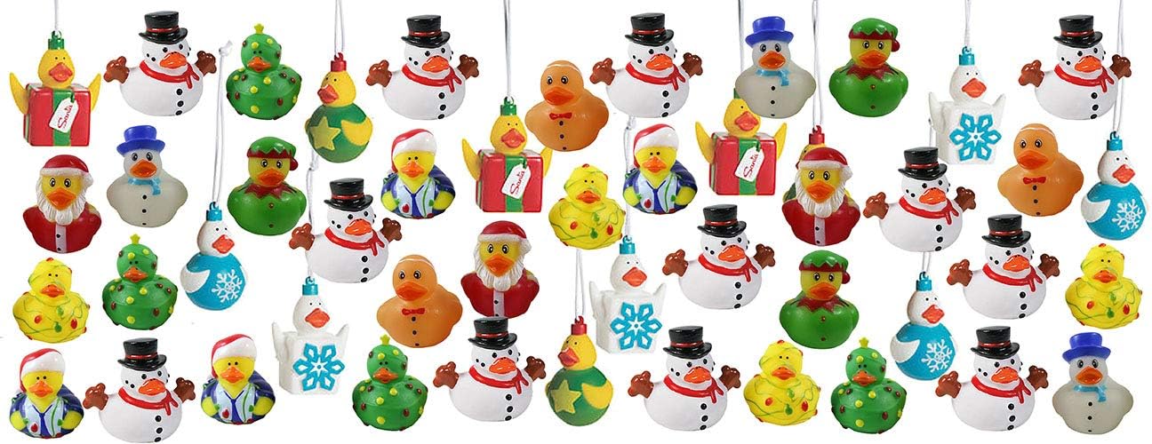 Curious Minds Busy Bags 48 Rubber Duckie Christmas Bundle Set - Ornaments - Ducks - Cute Holiday Party Favor Decoration Gifts (4 Dozen)