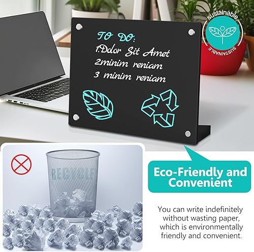 Miniatura 6 de Calendario acrílico negro de escritorio pizarra de borrado en seco con soporte desmontable, caballete magnético pequeño de pizarra negra, pizarra