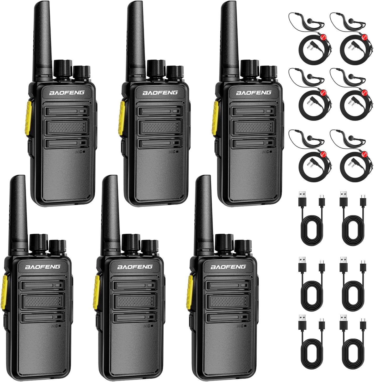 BAOFENG BD-V12B Walkie Talkies for Adults with Earpiece 6 Pack Long Range