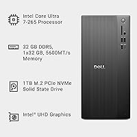 Vista 10 de Dell Tower Desktop ECT1250 - Intel Core Ultra 7-265 Processor, UHD Graphics, 32GB Memory, 1TB M.2 SSD, 3.0 SD Card Reader, Wired Keyboard and Mouse
