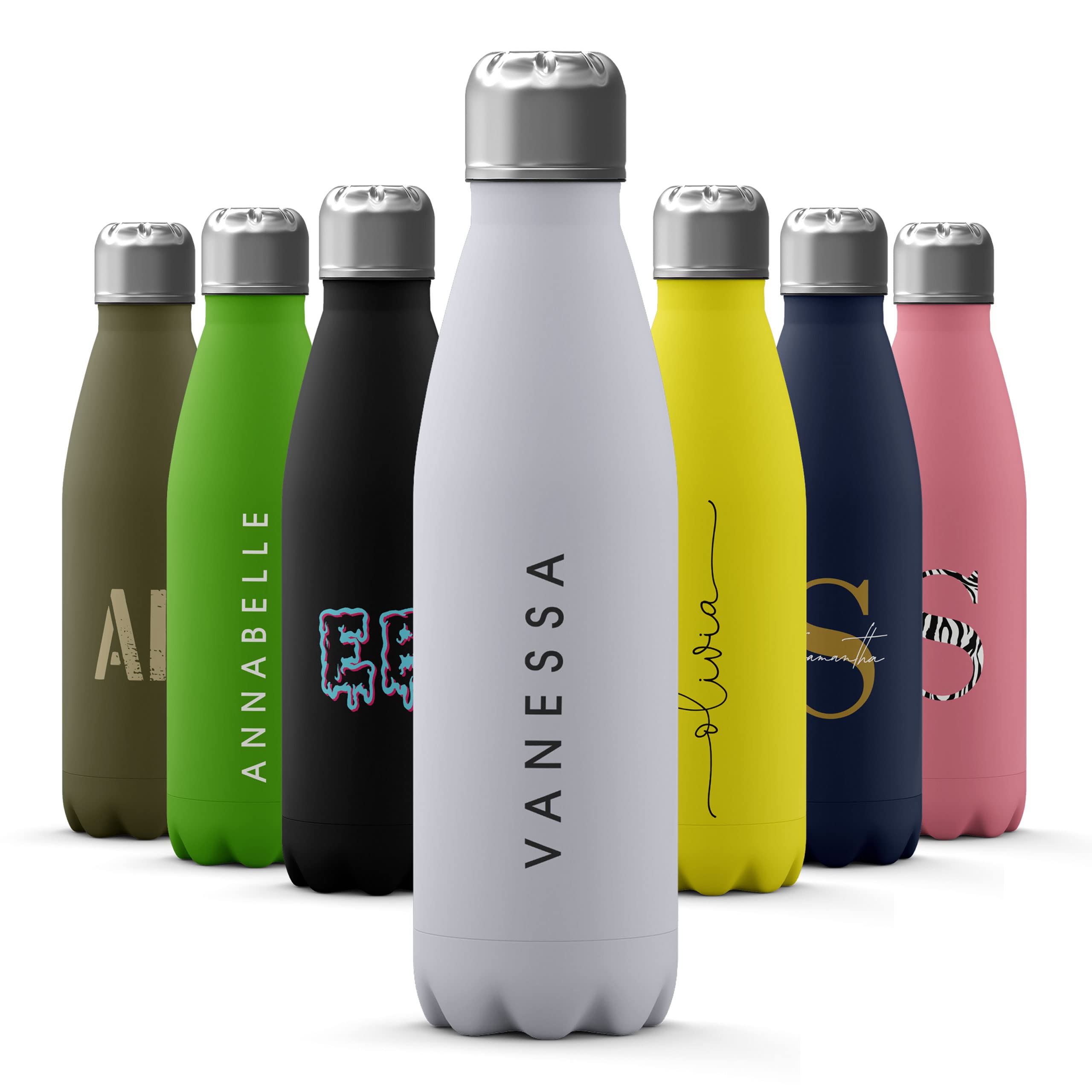 Tirita Personalised Water Bottle - Thermal Travel Flask for Hot & Cold Drinks - Insulated Stainless Steel Bottle - Gym, Office, School Drink Bottles - 500ml water bottle [04- Name in Balck] — image 1