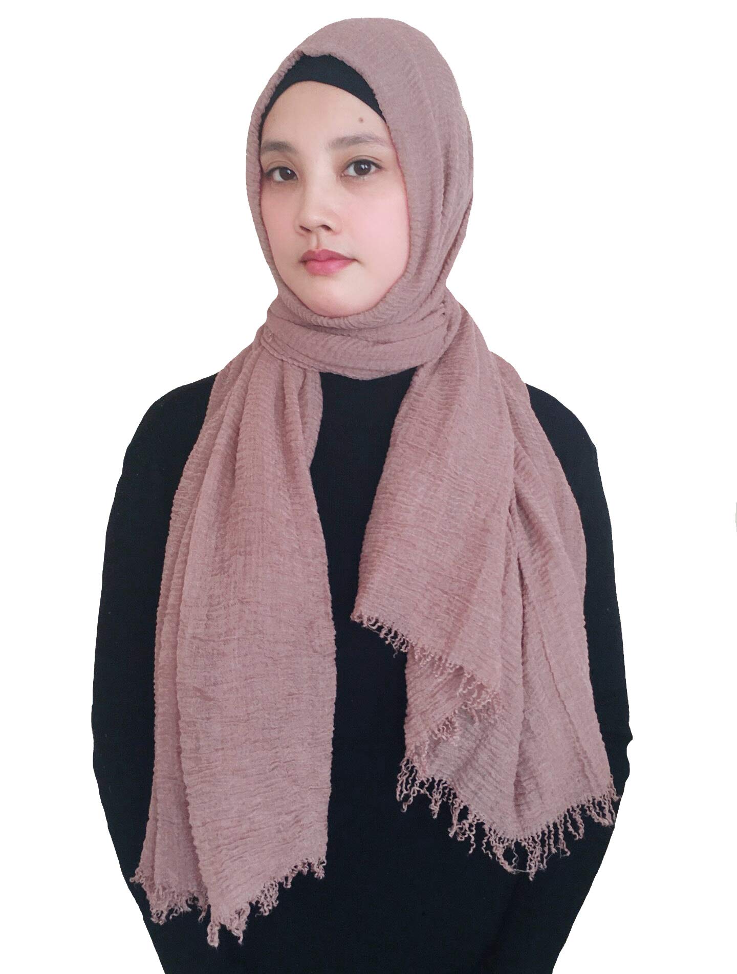 Lina & Lily Plain Colour Crepe Crinkled Scarf Hijab with Frayed Edges (Puce)