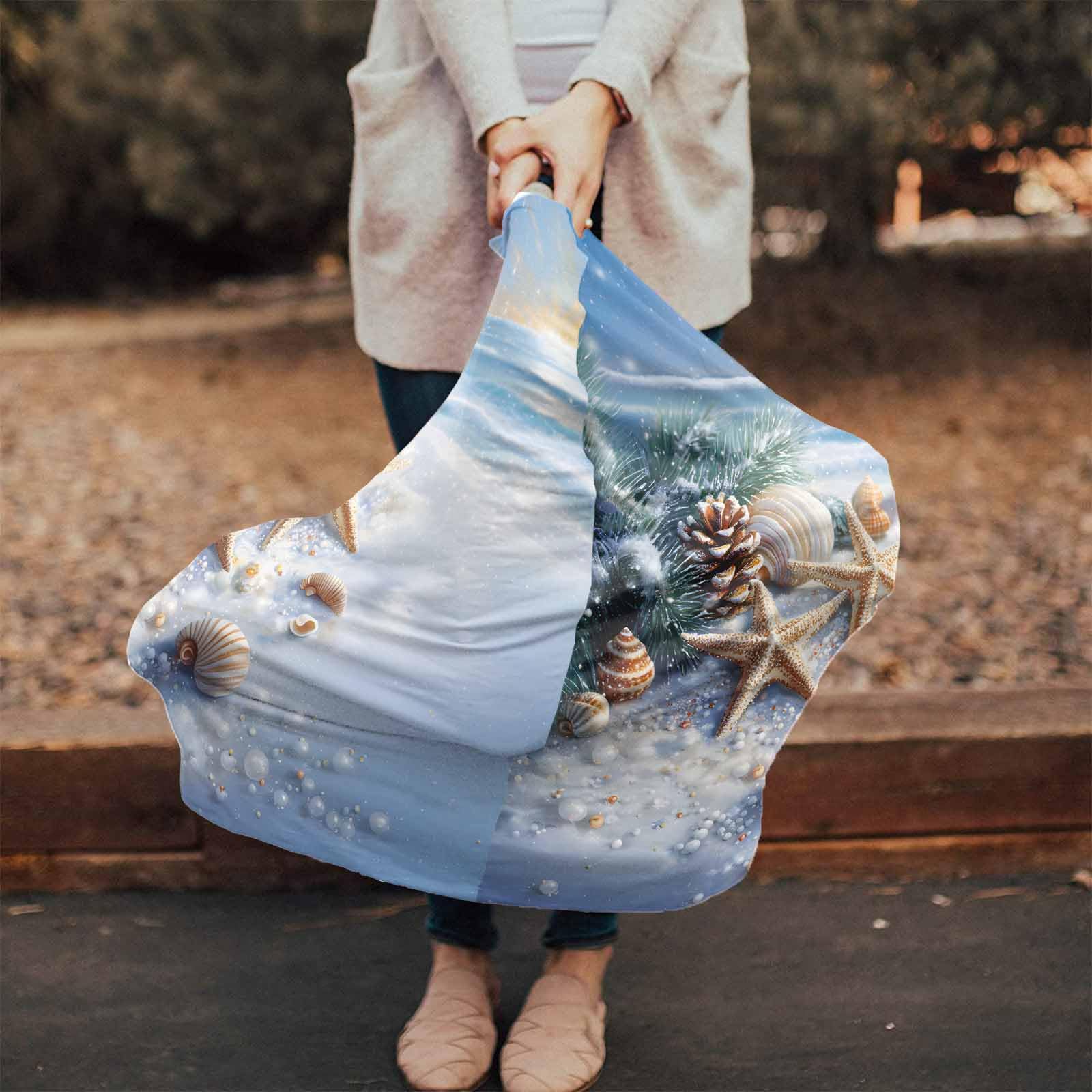 Nursing Cover for Breastfeeding Scarf, Winter Sea Snow Starfish Shell Pine Needle Baby Car Covers Super Soft Multi Use for Canopy Shopping Cart Cover Blanket Stroller Cover