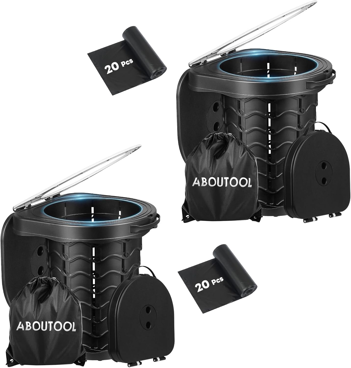 Aboutool 大人用ポータブルトイレ 2個パック 高さ調節可能 キャンプ用トイレ ポータブル 緊急トイレ 車 旅行 キャンプ ハ