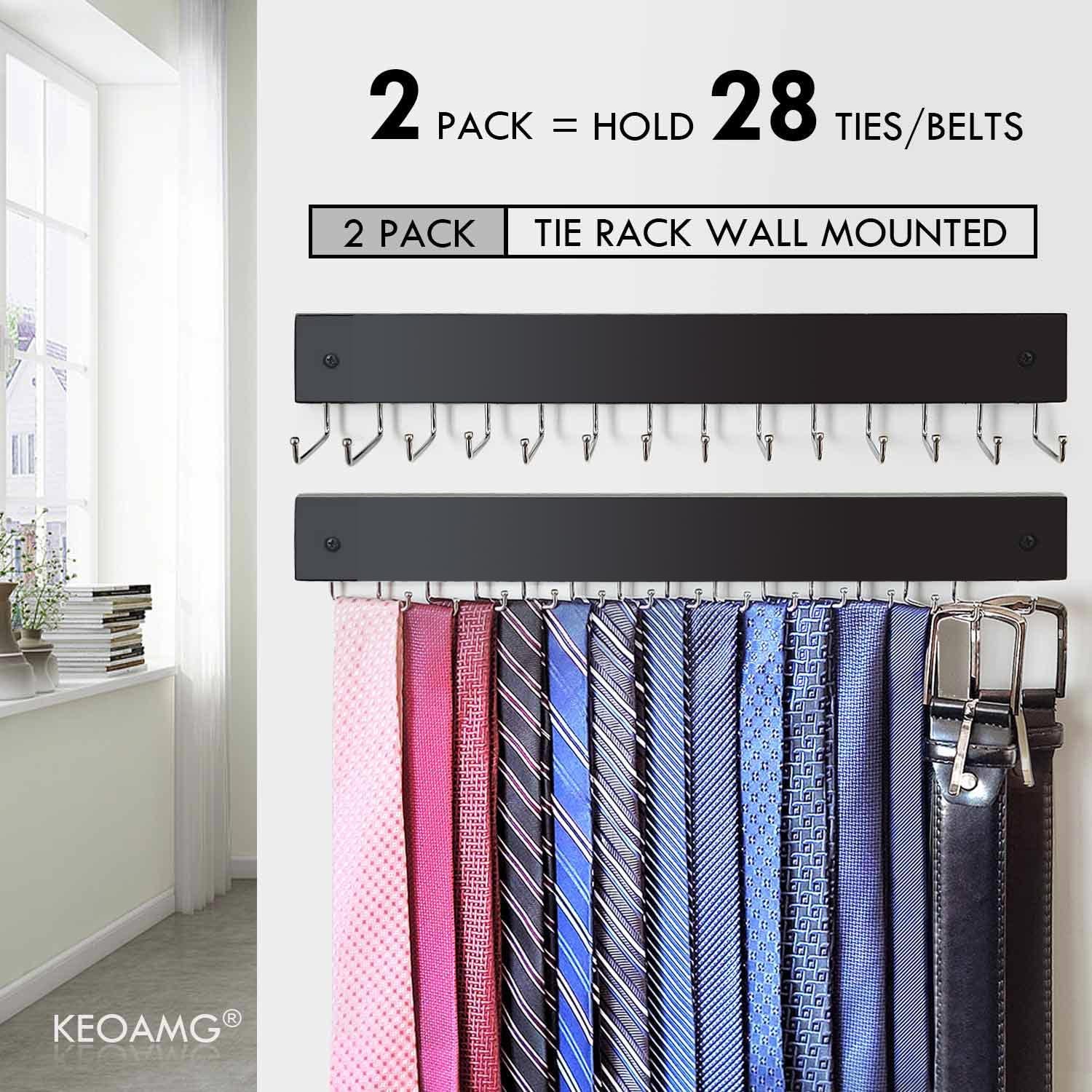 2-Pack Tie Rack Wall Mounted, Belt Hanger, Tie Organizer for Closet