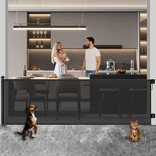 Huafly Puertas retráctiles para bebés de 98 pulgadas extra anchas, sin perforación, para grandes aberturas, puertas para niños, puertas de