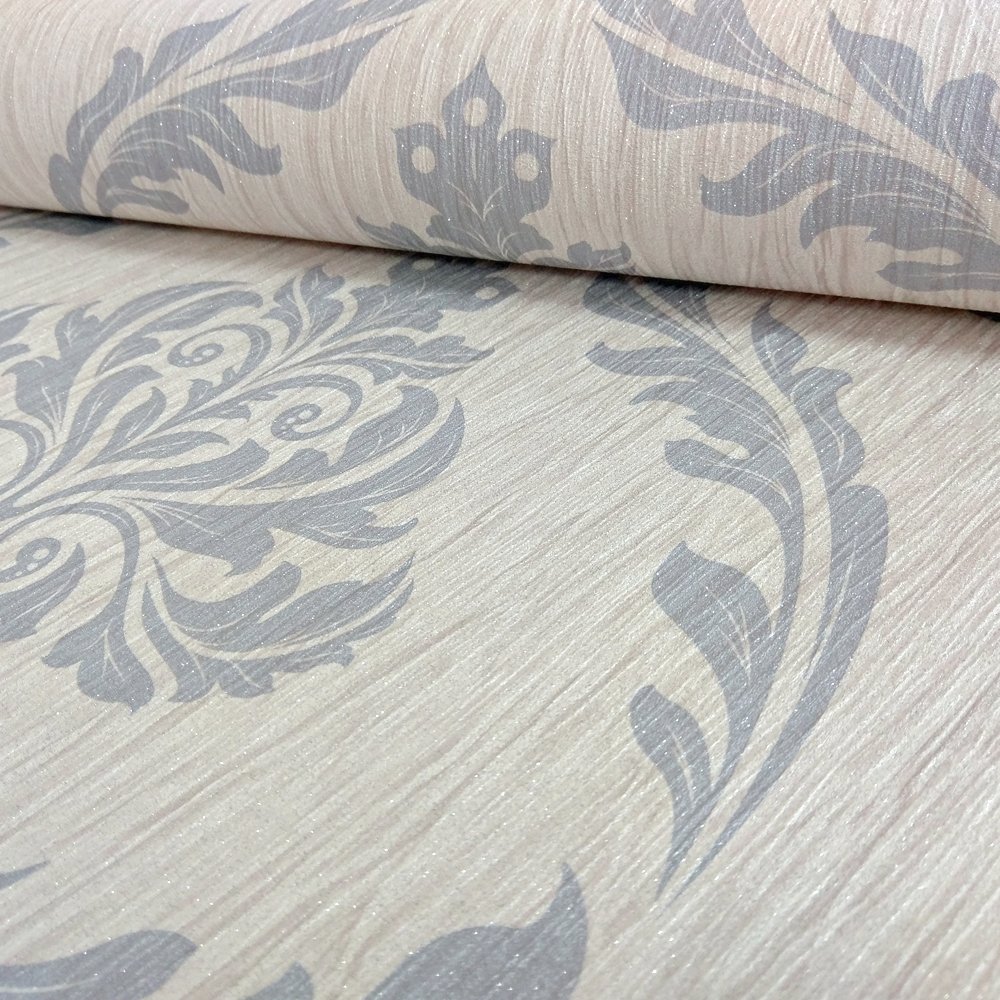 Debona Glitter Encrusted Vinyl Wallpaper Damask Ivory/Silver 9031 Full Roll