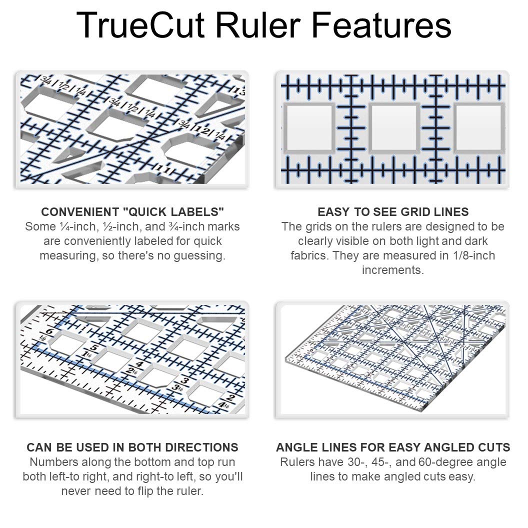 TrueCut Rotary Cutter Set - 3 Items: 24.5-inch Quilting Ruler, 12.5-inch Quilting Ruler and 45mm Ergonomic Rotary Cutter