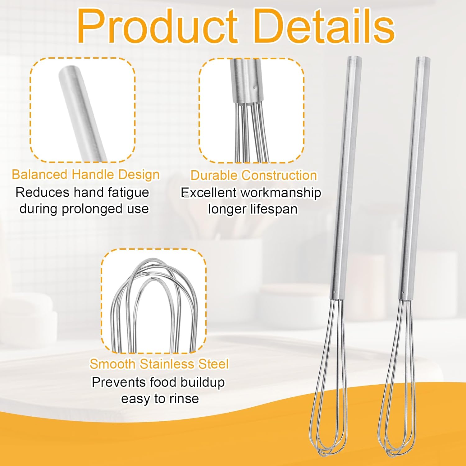 2 Pcs Mini Egg Whisks, Stainless Steel Small Whisks for Cooking Compact Tiny Kitchen Tools Gadgets Wire Whisker for Whisking Beating Blending Eggs Sauces & Coffee Frothing - Image 4