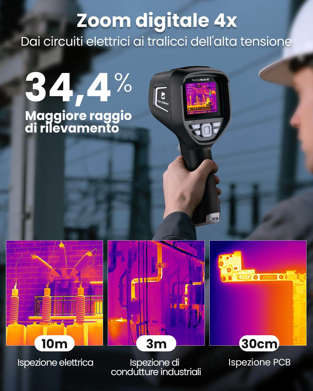 Thor 002 Termocamera Palmare, Risoluzione 512×384 px, 25Hz, Display IPS 3,5", -20°C a 550°C, WLAN & App/PC Analisi, IP54 per Settore Elettrico, Industriale e HVAC