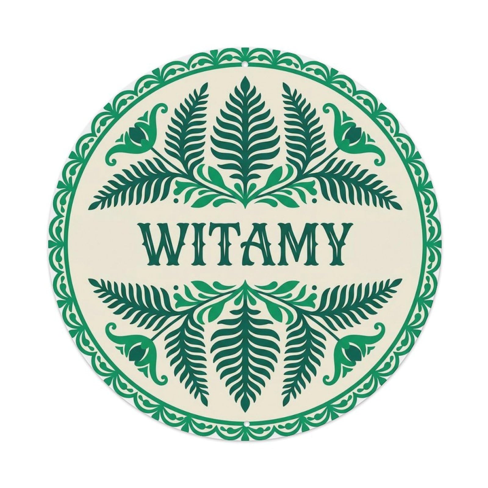 Vintage Polish Folk Art Witamy Welcome Emerald Fern Metal Tin Sign