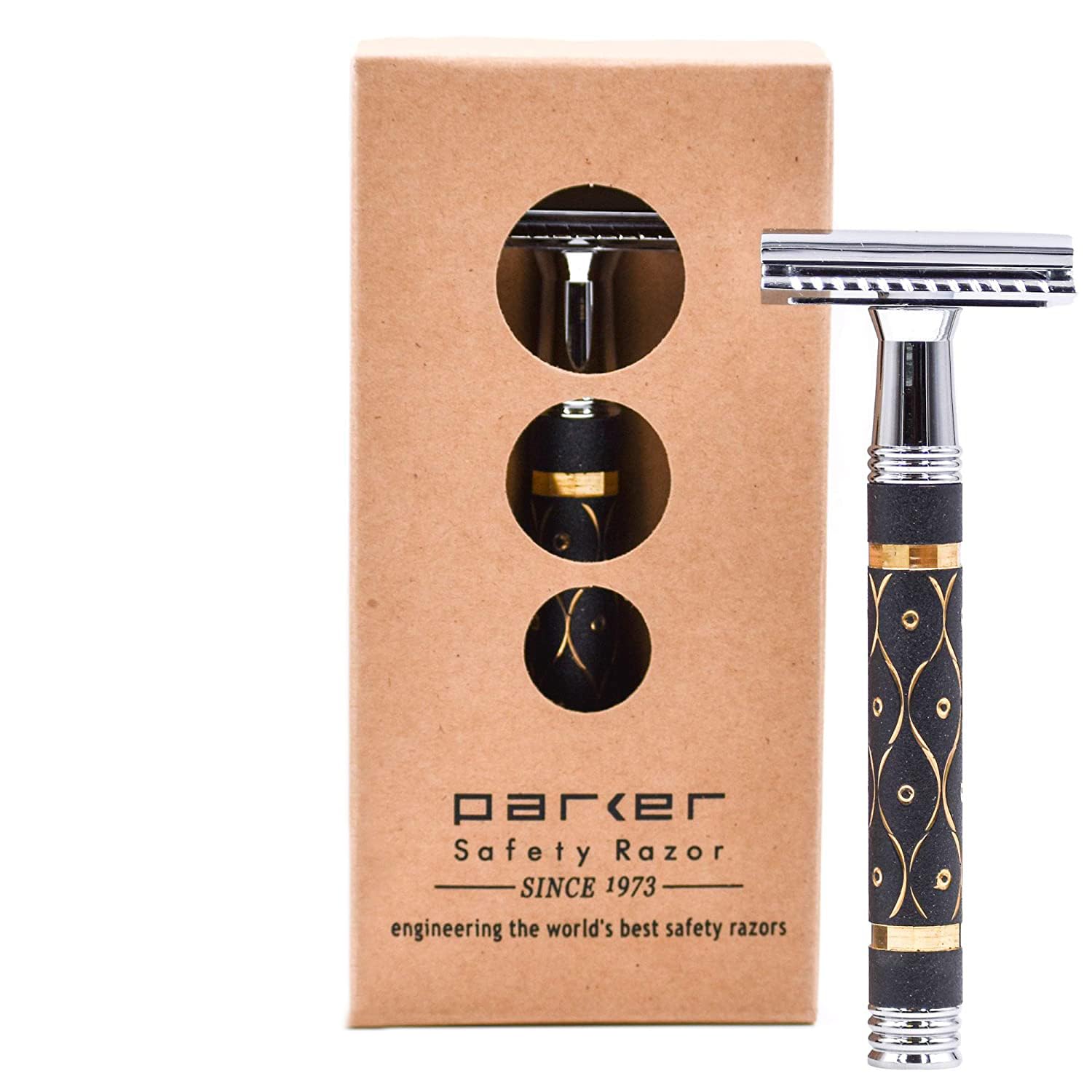 Parker Safety Razor, 65R Super ciężka szara i złota maszynka do golenia z podwójną krawędzią