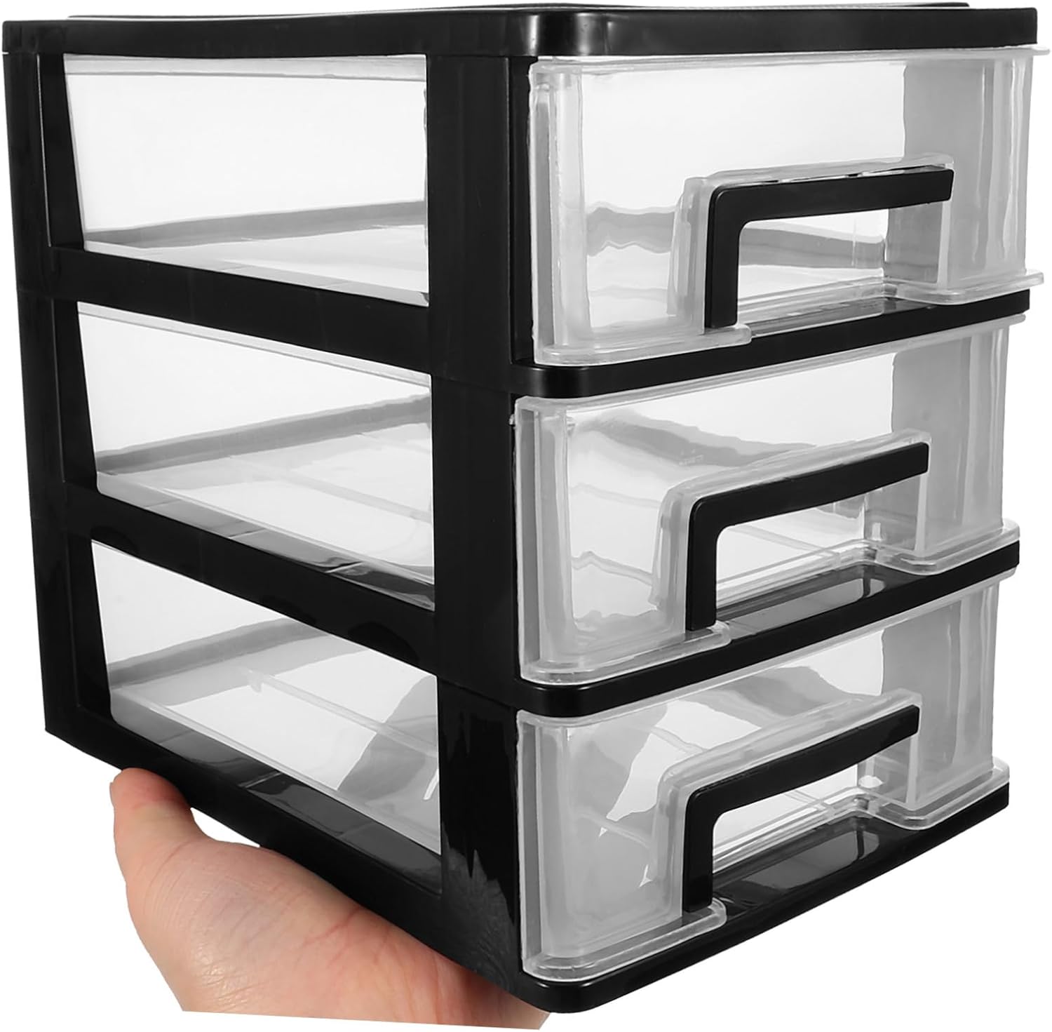 Happyyami Three Layer Transparent Drawer Storage Cabinet Portable Organizer Rack for Home Office Multi Layer Plastic Storage Shelf Black Design for