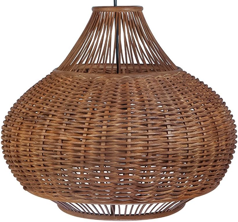 KoubooWicker Pear Pendant Lamp Wicker & Bamboo Ball Pendant Light - Hanging Lamp for Kitchen, Bedroom, Dining Room, 18 inches x 15 inches, Brown