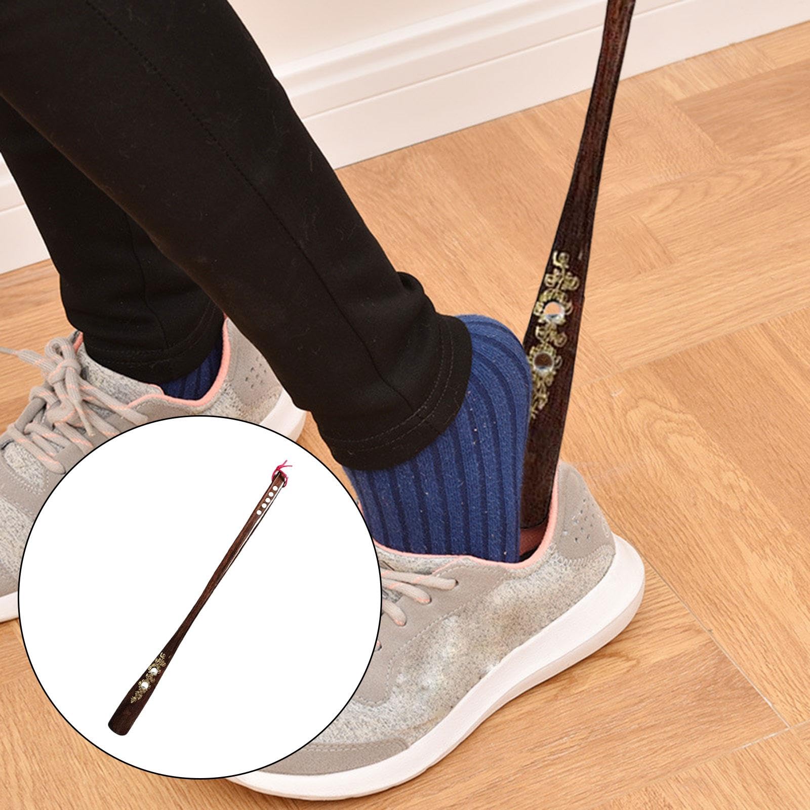 Calzador Largo de Madera con Mango Ergonómico y Cuerda de Almacenamiento Herramienta para Calzado Ayuda para Vestir Removedor de Calcetines Adecuado