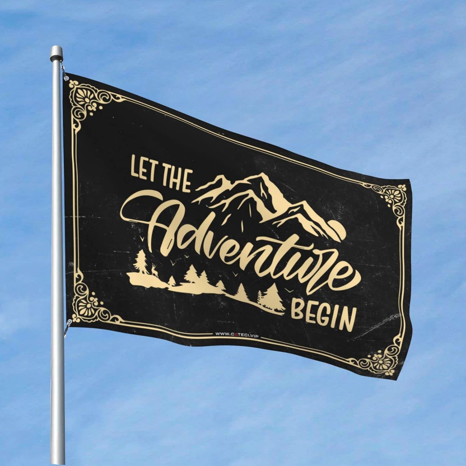 COTECI Stuff For Boys Room Let The Adventure Begin Flag Garden Flags Funny Country Decorations For Home (Size : 152X244CM)