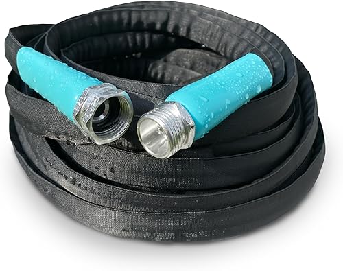 Miniatura 2 de Manguera de jardín plana (25 pies x 58 pulgadas), ligera, chaqueta de fibra duradera, flexible y sin torceduras, manguera de agua no expandible,