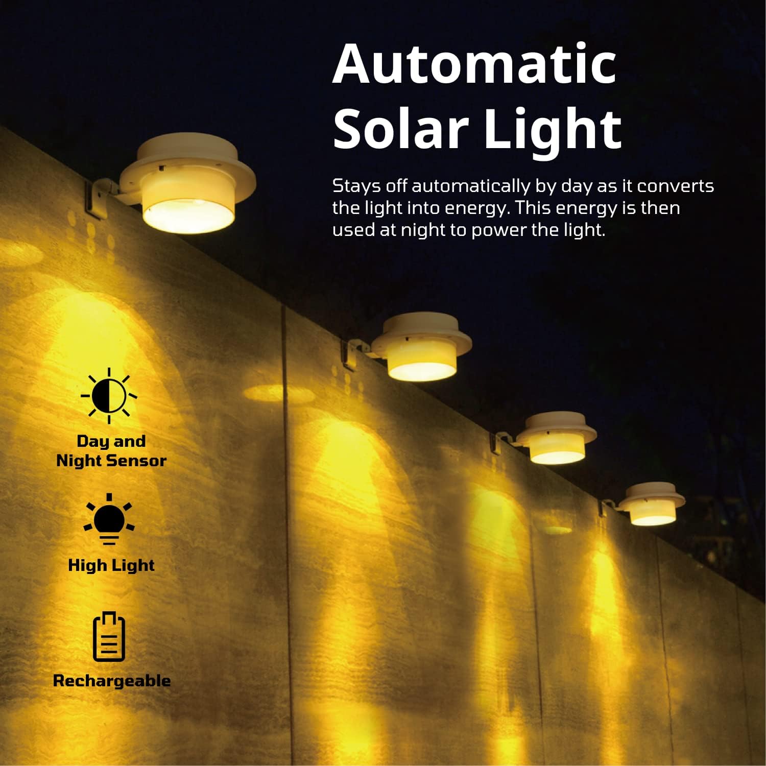 Flexzion Solar LED Light - Sun Powered Energy Saving Night Utility Security Lamp Portable For Indoor Outdoor Any House Yard Gutter Fence Garden Garage Shed Walkways Stairs Safety Lighting in White