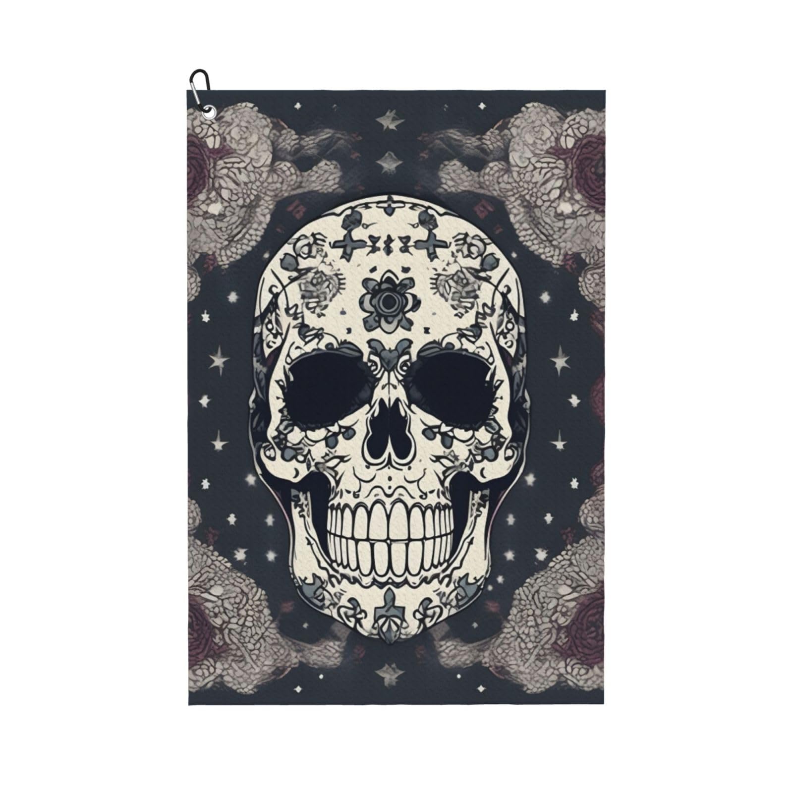 aacxzff Quick-Drying Microfiber Skull Yoga and flower Print Golf Towel with Integrated Carabiner Clip for Unisex 16x24in