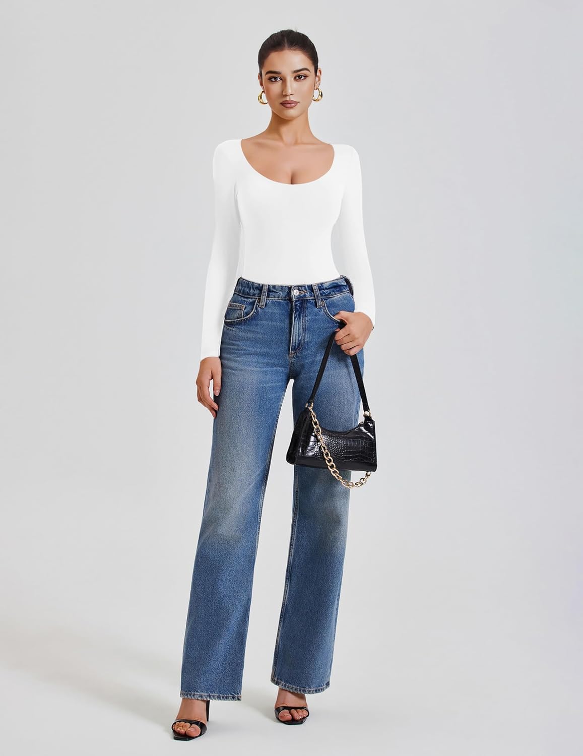 Avidlove Bodysuits for Women Long Sleeve Body Suits Womens Scoop Neck Bodysuit Double Lined Tops - Image 7