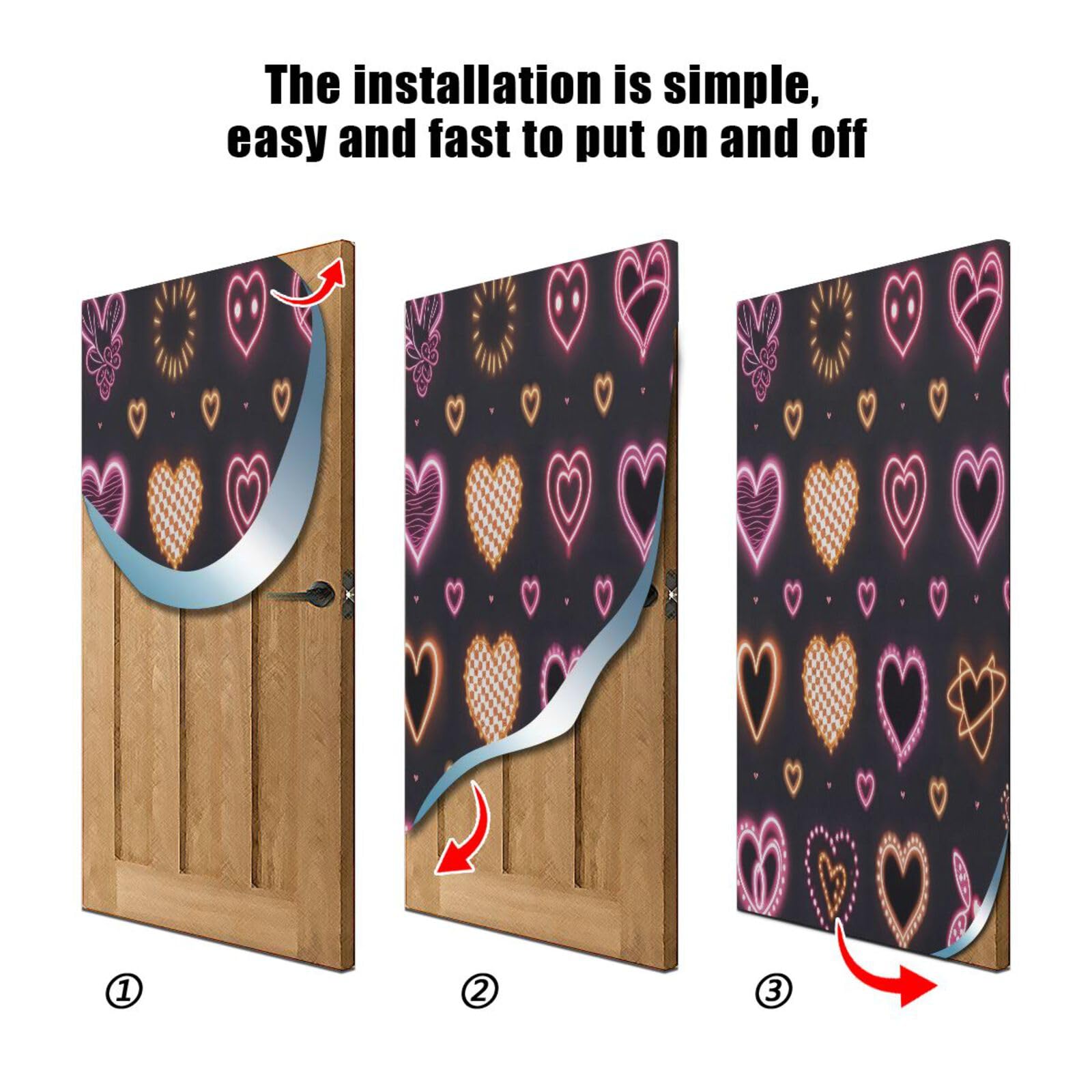 FLildon Glowing Love Hearts Valentine's Day Door Cover Decoration, Party Accessory Porch Decor for Festive Ornament Room Door Covers 36 x 98 Inch