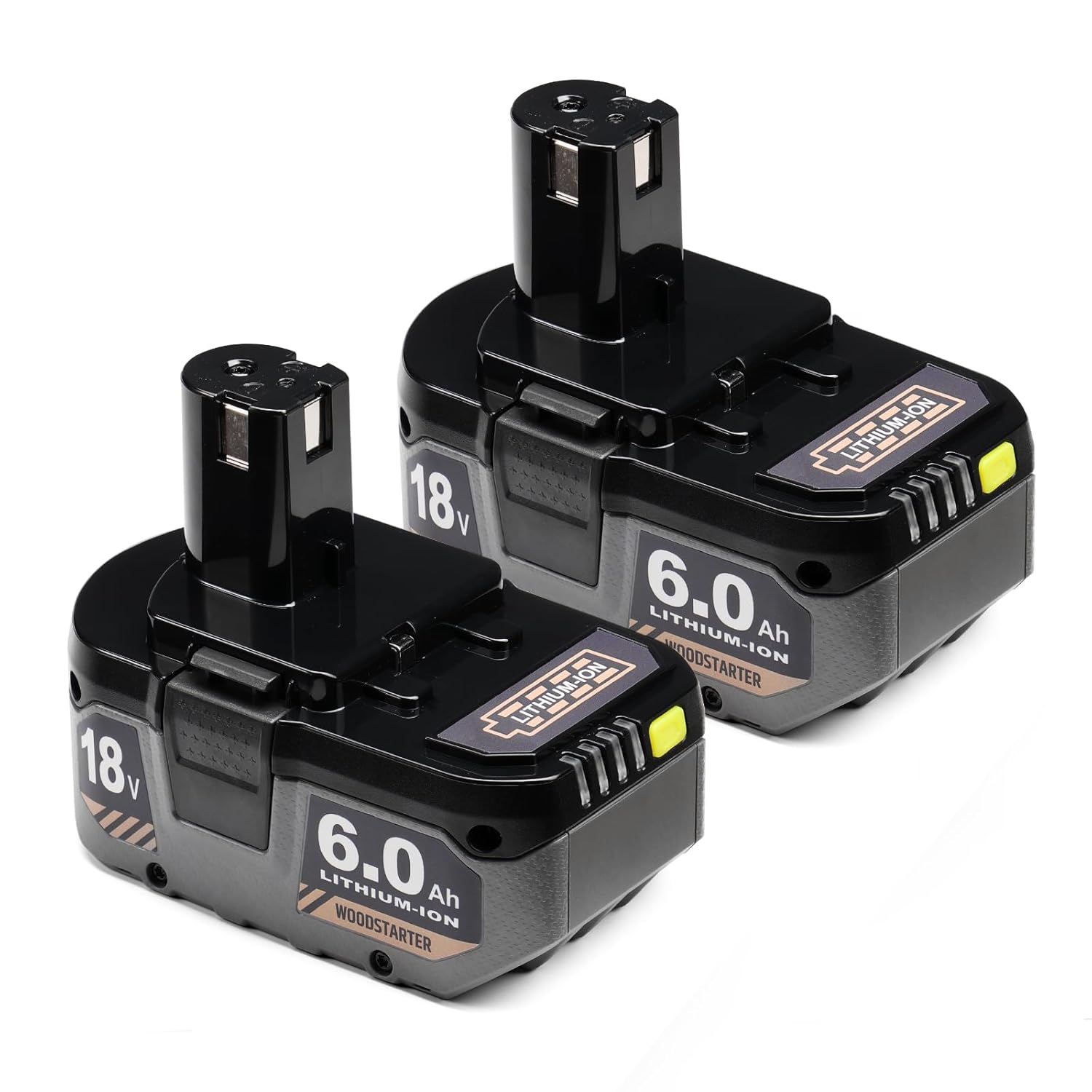 2-Pack 18V 6.0Ah Lithium-Ion Replacement Battery for Ryobi 18V Max Battery, Compatible with P102, P103, P104, P105, P107, P109, P190, P122, Outdoor Cordless Power Tools