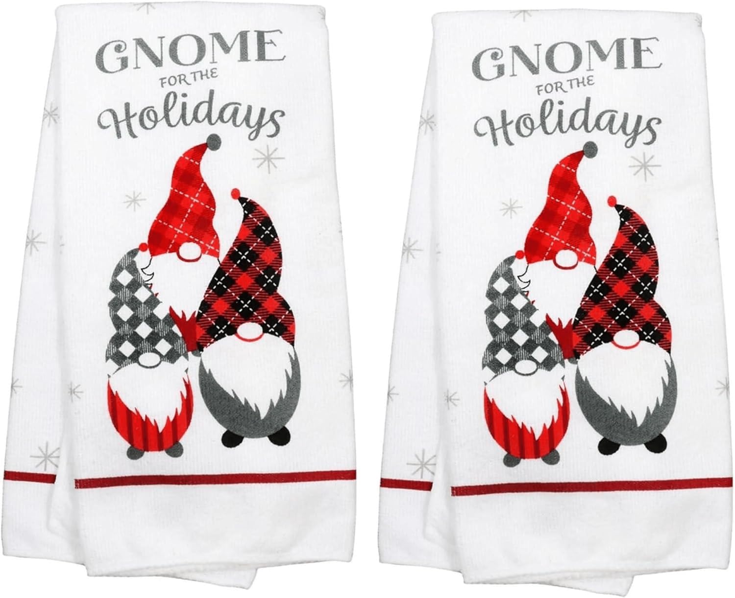 Kitchen 5-Piece Linen Set Including Hand Towels, Oven Mitt Holder, and Potholder Hot Pads (Gnome for The Holidays)