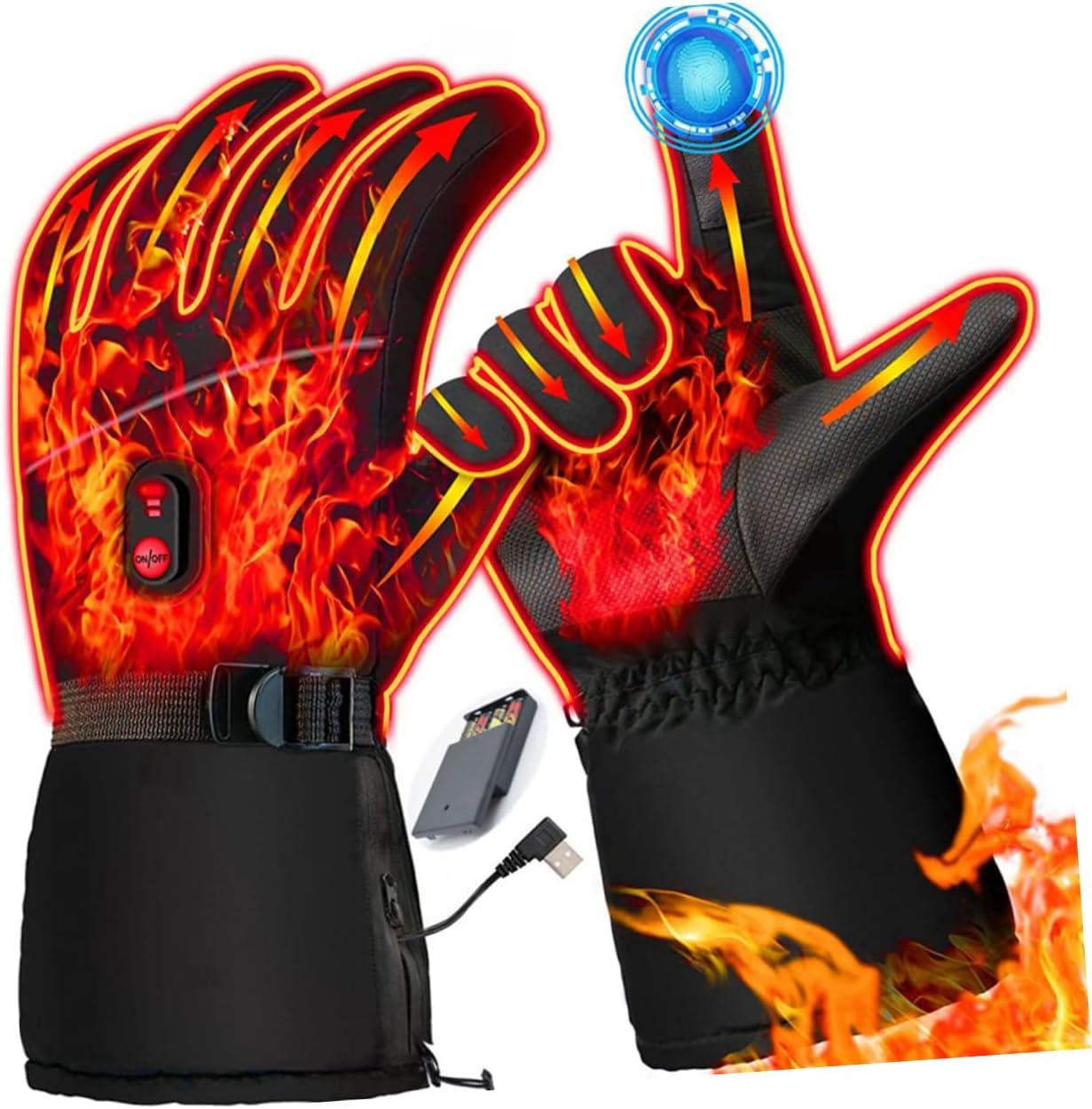 YARNOW Rechargeable Electric Heated Ski Gloves with Independent Temperature Control Flexible Finger Design Thermal Winter Mittens for Men Women for Skiing Hiking Mountaineering Camping