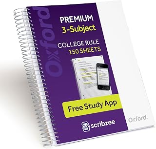 Oxford Spiral Notebook with Free Study App, 3 Subject, College Ruled, Ultra Smooth Paper, No Ink Bleed-Through, Strong Poly White Cover, 3 Durable 2 Sided Pockets, 150 Easy Perforated 8.5"x11" Sheets