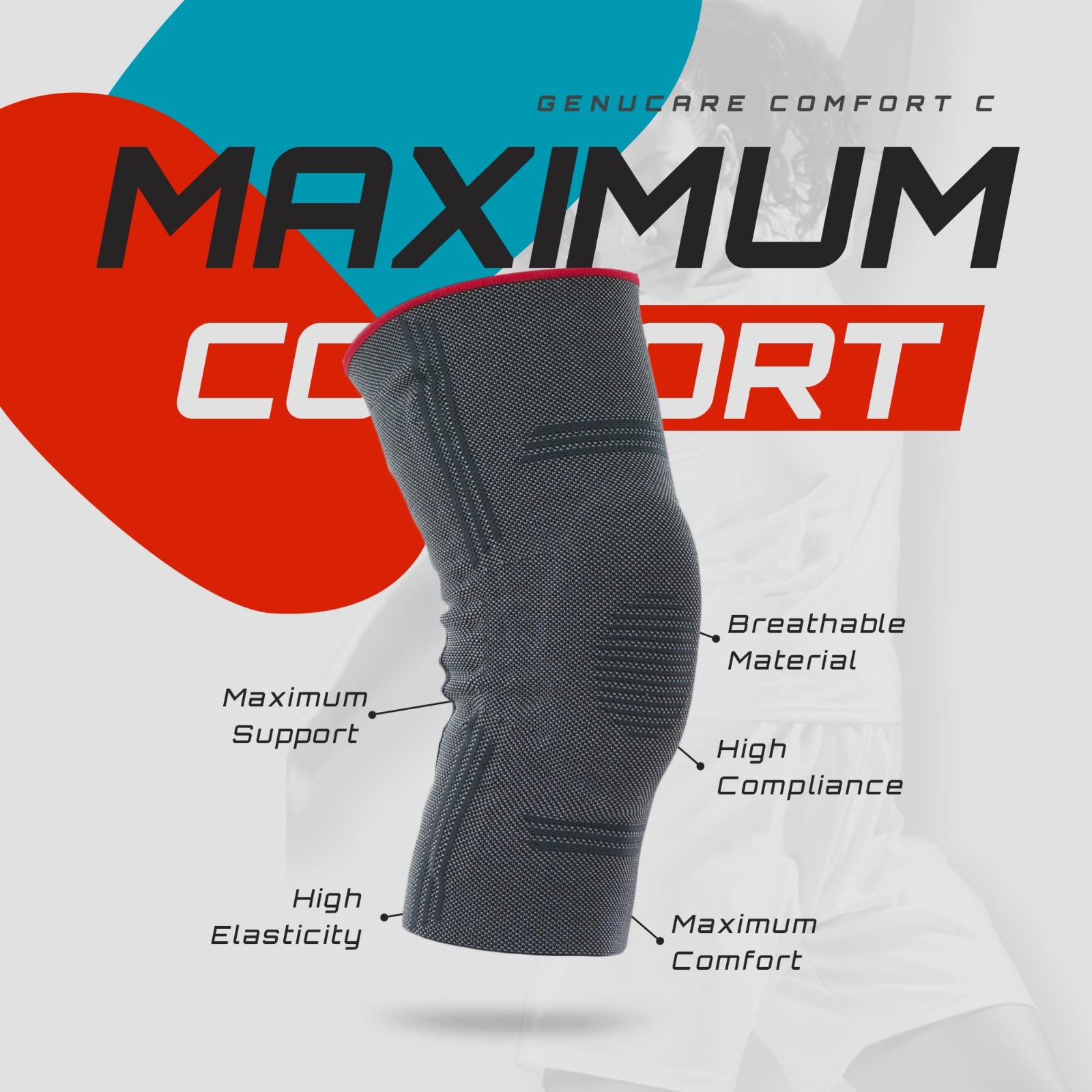 WEHR Genucare Comfort C Knee Compression Sleeve for Knee Pain Relief – Optimal Knee Support with Patella Silicone and Soft Splints – Ideal for Arthritis, Post-Operative – Stabilizes Knee Cap and Joint (XXXX-Large)