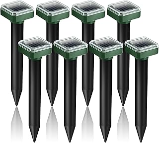 2026 Mole Repellent Solar Powered Snake Repellent for Yard Lawn Garden IP65 Gopher Vole Repeller Ultrasonic Outdoor Sonic Vole Deterrent Stakes for Chipmunks Snake Armadillo Groundhog (8 Pack)