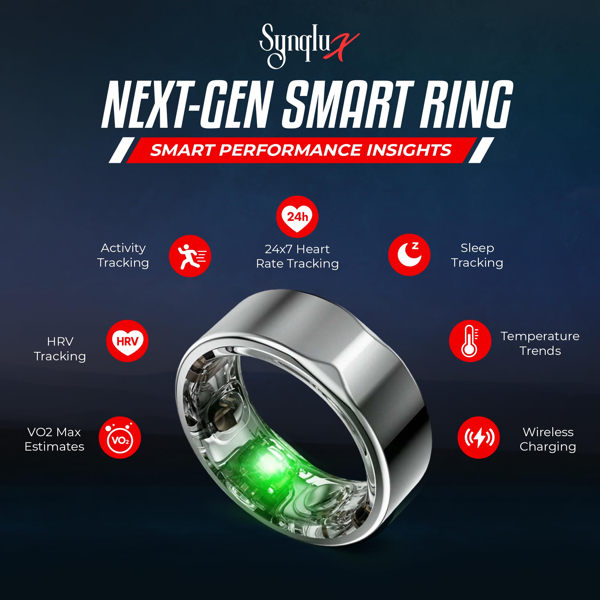 Anillo inteligente de titanio (tamaño 6 plateado) - Anillo de seguimiento de fitness y sueño con monitor de frecuencia cardíaca, rastreador de actividad, batería de 10 días, sin suscripción
