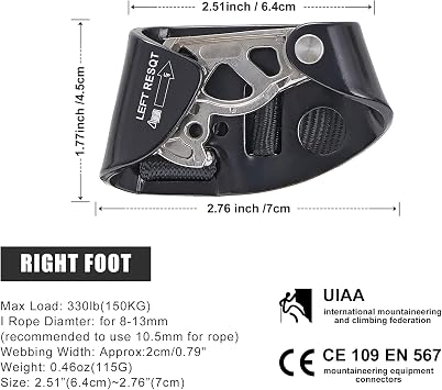Foot Ascender, Outdoor Rock Climbing Tree Arborist, Mountaineering Rappelling Equipment Climbing Device for 8-13mm Rope
