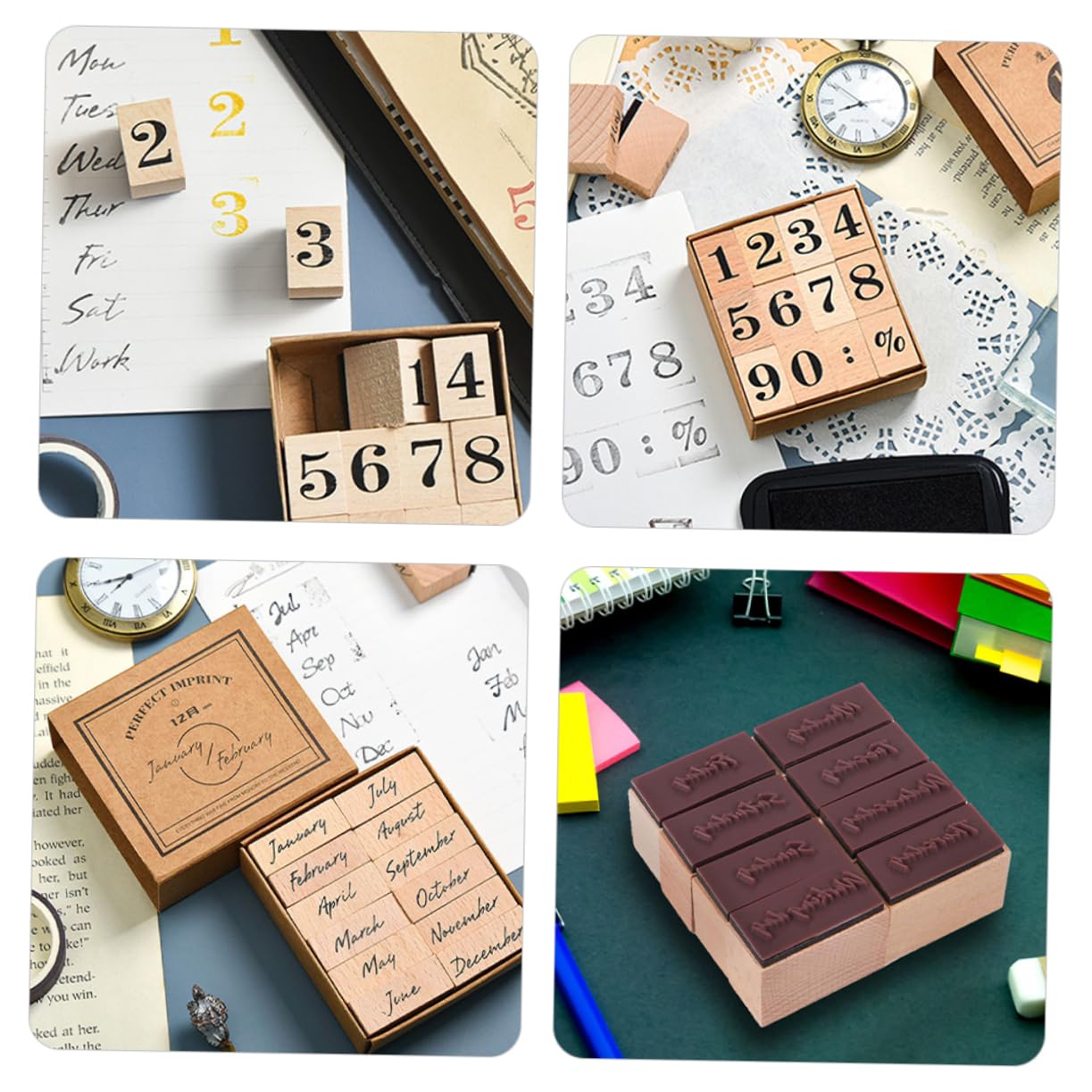 SHINEOFI 4 Sätze Kleine Monatsstempel Weihnachtsstempel Weihnachtsbriefmarken Geschenkkartendekoration Journaling Für Immer Mehrzweckstempel Briefmarken Selber Machen Hölzern Stück * 4