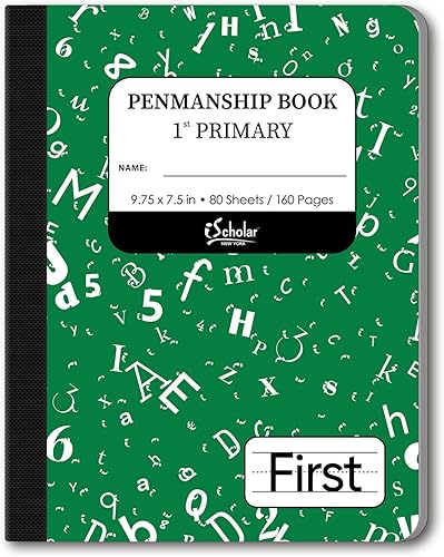 iScholar Libro de composición primaria de grado 1, 7.5 x 9.75 pulgadas, 80 hojas, regla de salto de línea, mármol verde (10028)