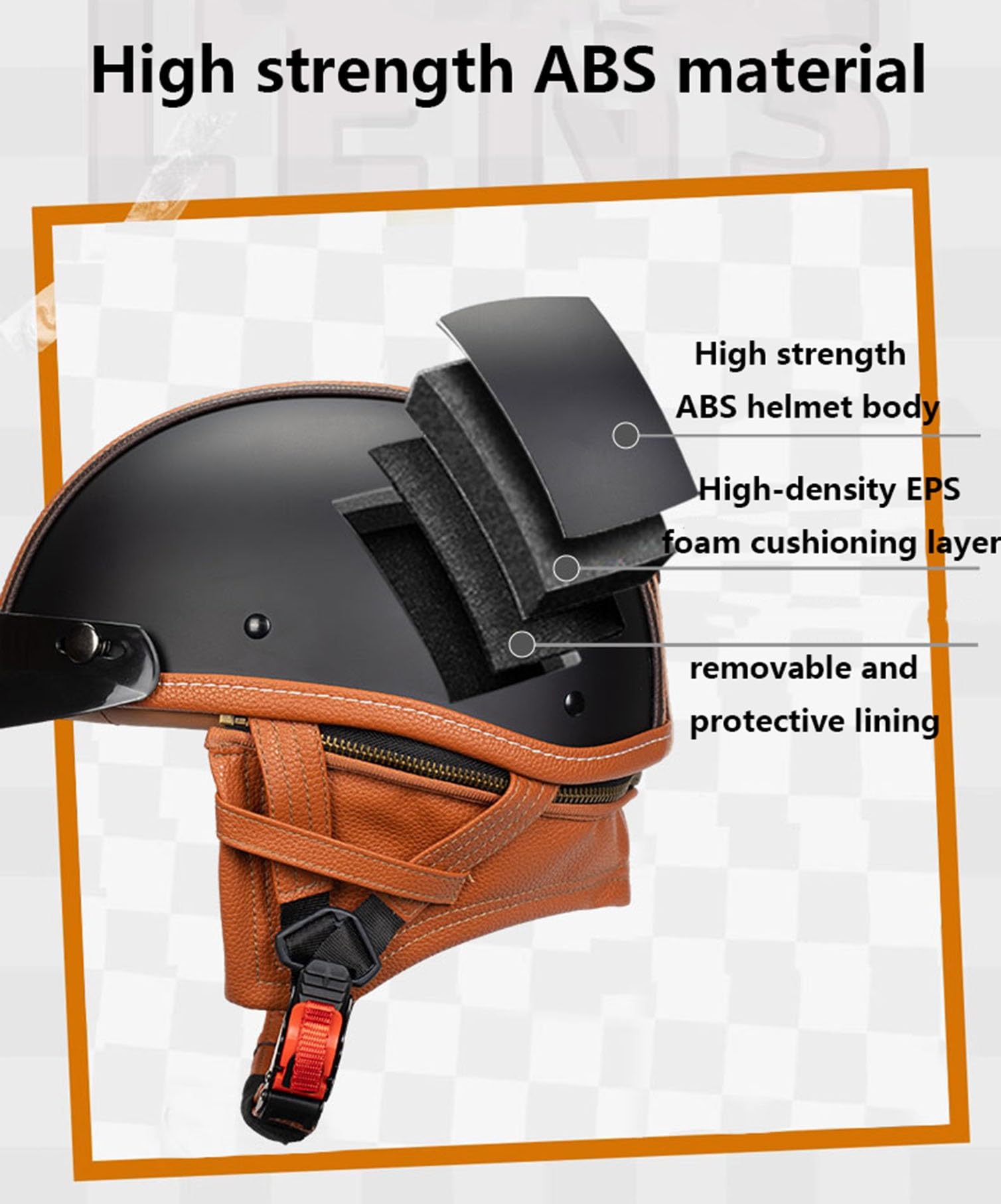 Retro Casque Demi Jet Cuir Casque Jet Vintage, Casque Moto Scooter, Casque Bol Homologué ECEDOT Casque De Protection for Hommes Et Femmes, Casque De Cyclomoteur avec Lunettes(1,M=57~58cm)