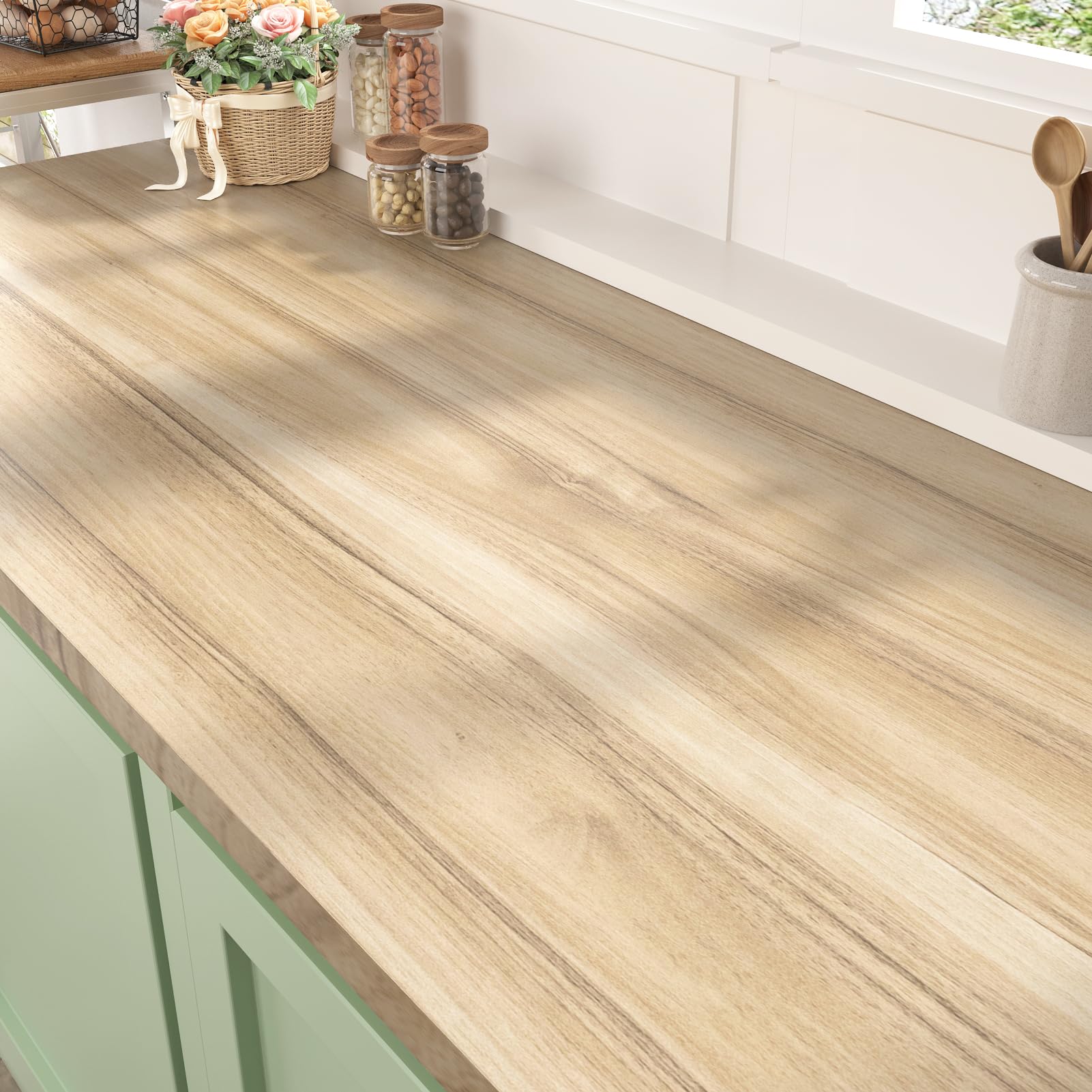 WESTICK Papel de contacto de grano de madera claro para encimeras de despegar y pegar, papel tapiz de madera impermeable para armarios de cocina, papel de contacto de madera autoadhesivo para