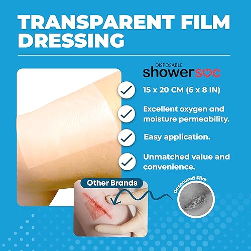 Miniatura 3 de Barrera de película transparente para vendaje de heridas – 10 piezas de 6 x 8 pulgadas grande – vendajes impermeables para cuidado posterior para