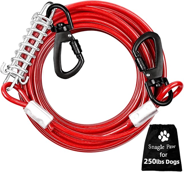 Dog Tie Out Cable Chew Proof 50FT, Dog Lead Heavy Duty, Dog Leads for Yard 50ft & Dog Runner Cable, Solid Large Dogs Tie Out Cable with Spring for Training Outside Yard & Camping