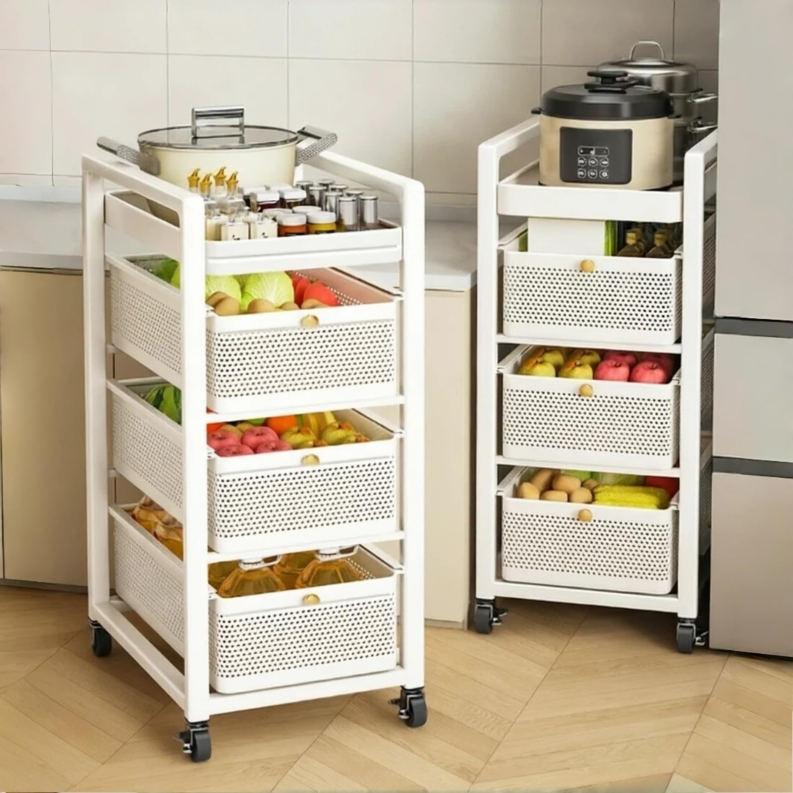Carro rodante Carro de Cocina móvil 4 Niveles, Estante Almacenamiento, rodante for Cesta Verduras, Utilidad(Negro)