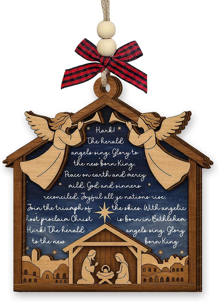 Christmas Nativity Ornament 2025 - Jesus Manger Religious for Women, Men, Nativity Ornaments for Family, Friends, Christians - Church Wooden Hanging Tree Decorations