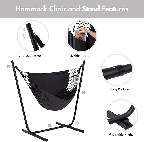 Miniatura 5 de Hamaca portátil con soporte de 12 pies, hamaca para exteriores con soporte incluido, soporte de acero multifuncional 2 en 1, capacidad de peso de