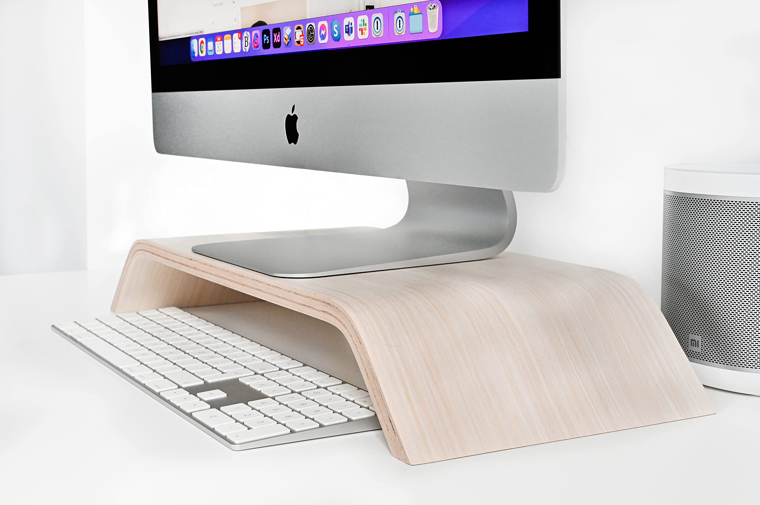 Robuster TV-Ständer aus Holz, Tragbarer Büro Laptop Ständer, Tablet Ständer, Erhöhter Computerständer im Minimalistischen Skandinavischen Stil, Monitorständer (Natur Holz)