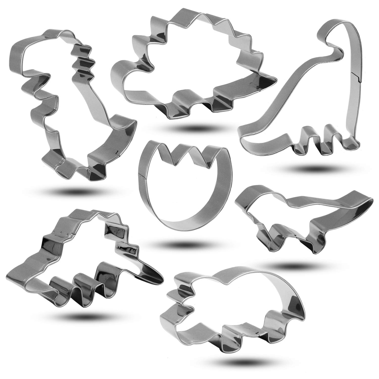 Bonropin Dinosaur Cookie Cutters Set 7 Piece Stainless Steel Cutters