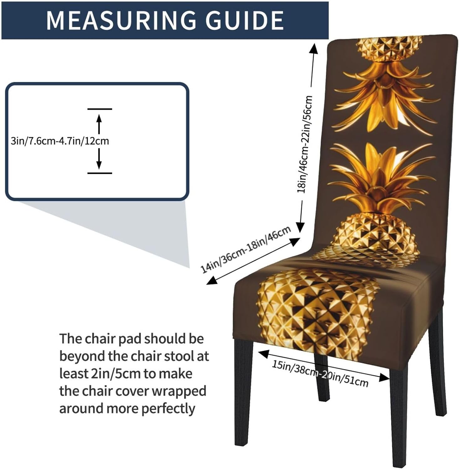 Gold Pineapple Prints Protection Cover for Dining Chair - Stretchable Chair Throw Covers for Dining Room, Hotel Event Party